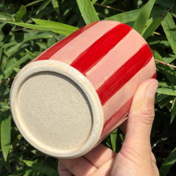 Litzzy - Red Hand-Painted Striped Ceramic Travel Mug