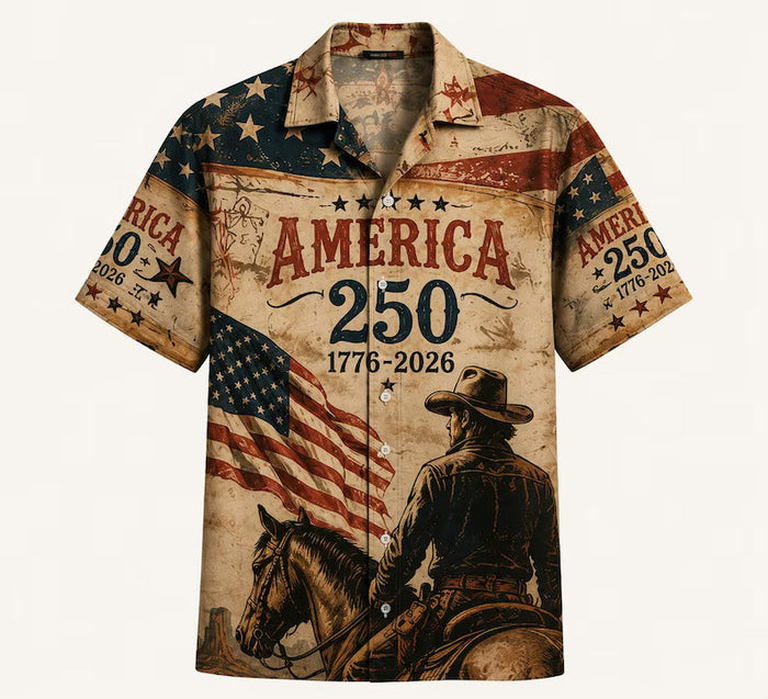 Cowboy America 250 Years Of Freedom Vintage USA Flag - Personalized Hawaiian Shirt - Gift For Men, Patriots