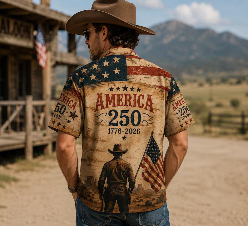 Cowboy America 250 Years Of Freedom Vintage USA Flag - Personalized Hawaiian Shirt - Gift For Men, Patriots - image 2