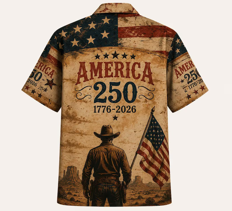 Cowboy America 250 Years Of Freedom Vintage USA Flag - Personalized Hawaiian Shirt - Gift For Men, Patriots - image 3