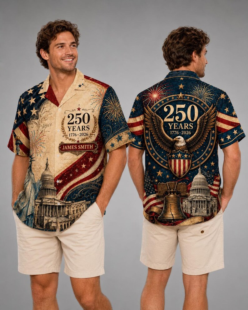 America 250 Years Of Freedom Patriotic Eagle - Personalized Hawaiian Shirt - Gift For Men, Patriots - image 2