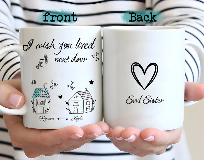 I Wish You Loved Next Door Mug, Long Distance Family Gift, Couples Gift, Two Locations Love Map, Valentine's Gift, Best Friend With Name