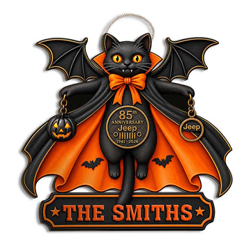 Halloween Black Cat Vampire Jeep 85th Anniversary Personalized Wood Sign-DN2808260951