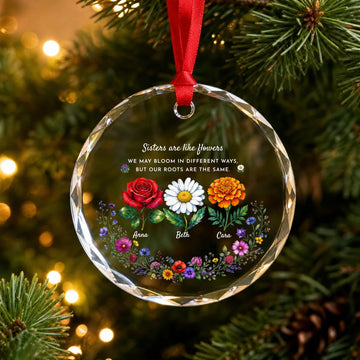 Sisters Are Like Flowers - Personalized Birth Month Flower Glass Ornament