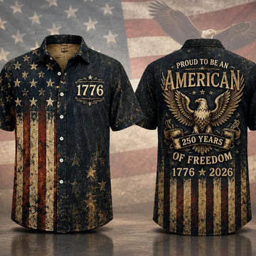 Vintage 250 Years American Flag Hawaiian Shirt, 1776–2026 Patriotic Eagle Shirt, USA Freedom AOP Hawaii Shirt 685261