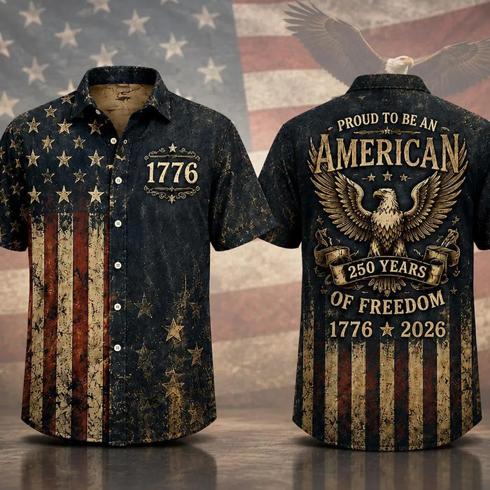 Vintage 250 Years American Flag Hawaiian Shirt, 1776–2026 Patriotic Eagle Shirt, USA Freedom AOP Hawaii Shirt 685261