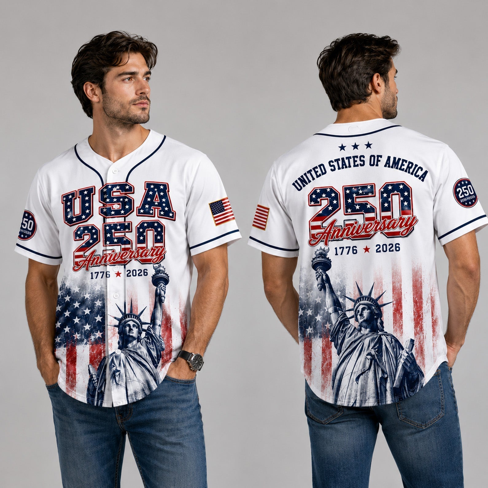 USA 250th Anniversary Statue Of Liberty - Personalized Baseball Jersey - Gift For Him