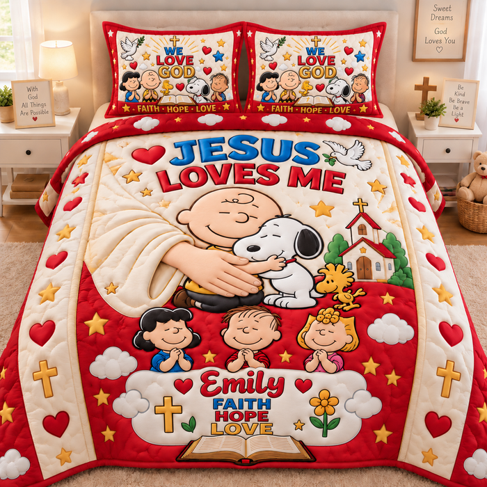 Peace In God Arm, Jesus Loves Me Religious Gifts For Christians - Personalized Quilted Bedding Set