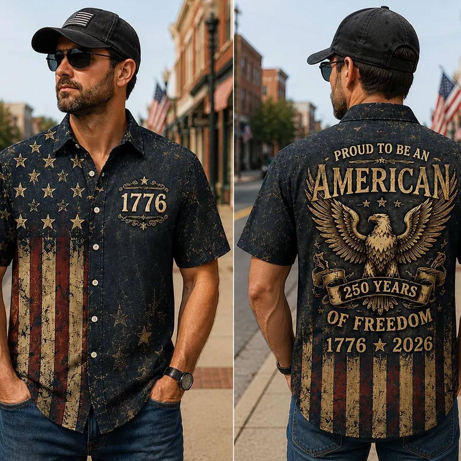 Vintage 250 Years American Flag Hawaiian Shirt, 1776–2026 Patriotic Eagle Shirt, USA Freedom AOP Hawaii Shirt 685261 - image 2