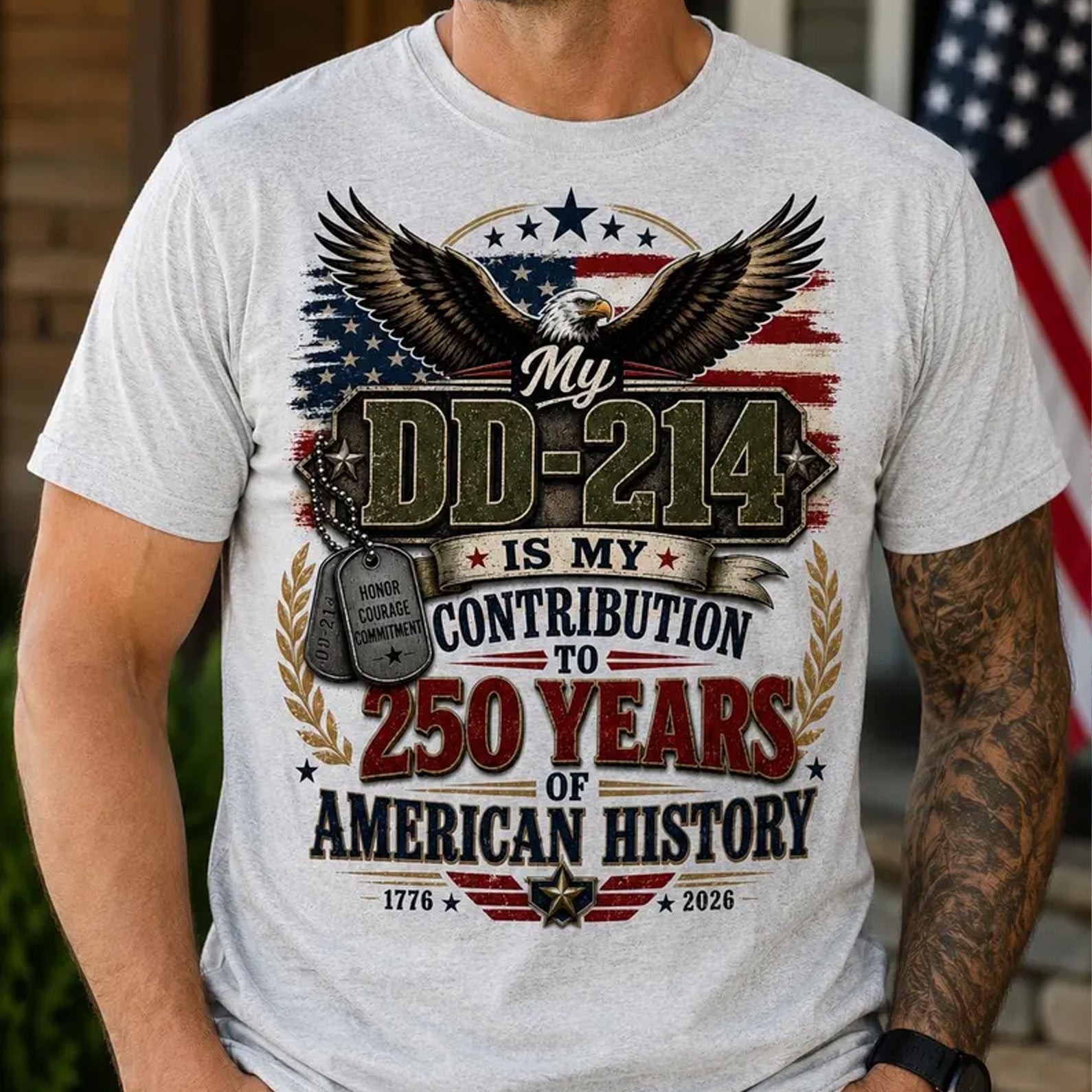 My DD214 Is My Contribution to 250 Years of American History Shirt, Veteran Patriotic Military Tee 685284 WFD - image 3