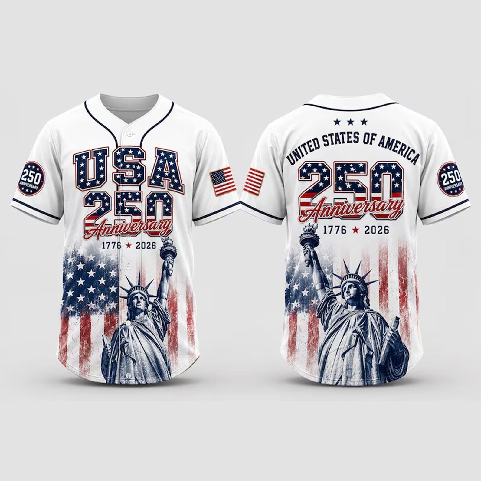 USA 250th Anniversary Statue Of Liberty - Personalized Baseball Jersey - Gift For Him