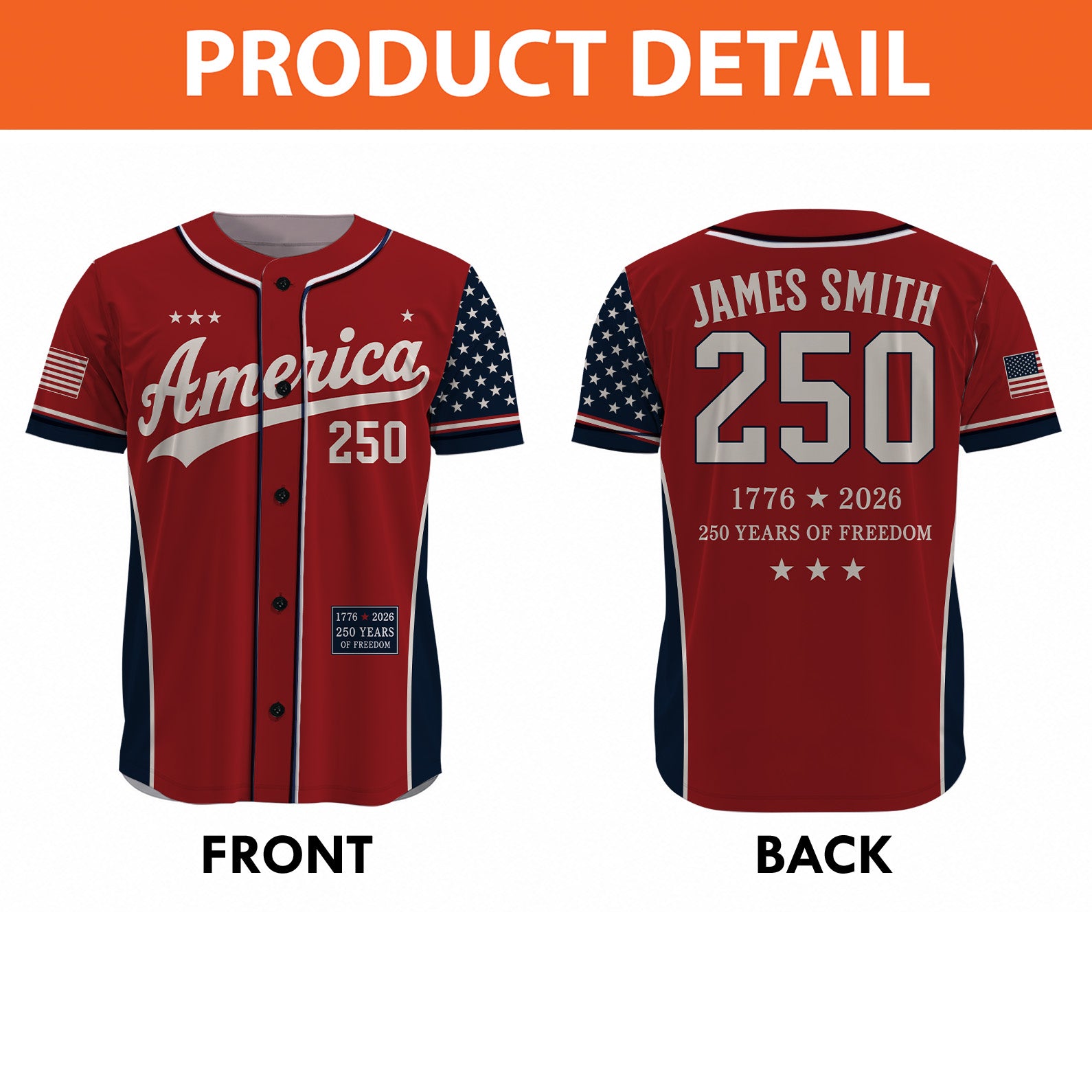 Custom Name Number Patriotic 4th of July - Personalized Baseball Jersey - Gift For Patriots