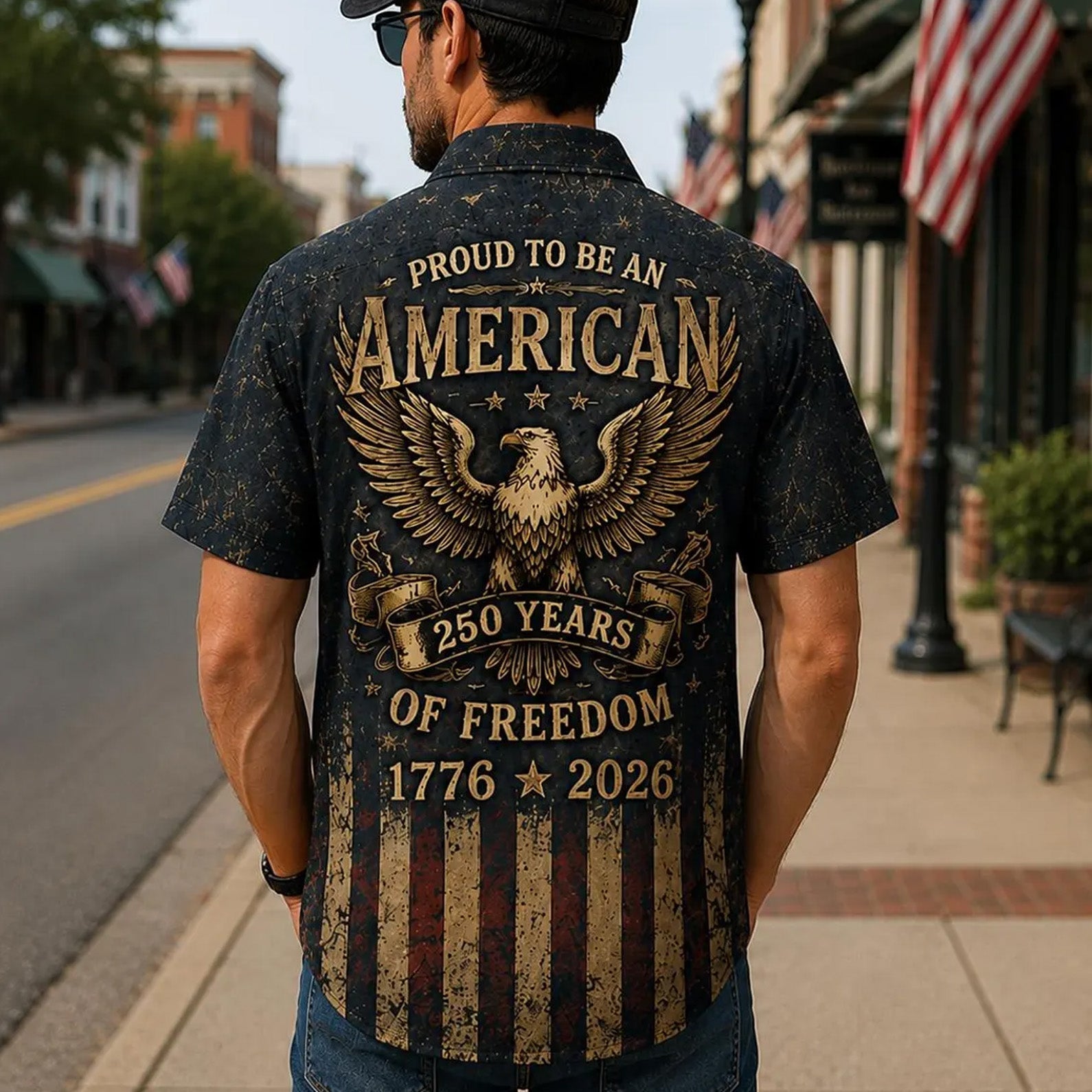 Vintage 250 Years American Flag Hawaiian Shirt, 1776–2026 Patriotic Eagle Shirt, USA Freedom AOP Hawaii Shirt 685261 - image 3