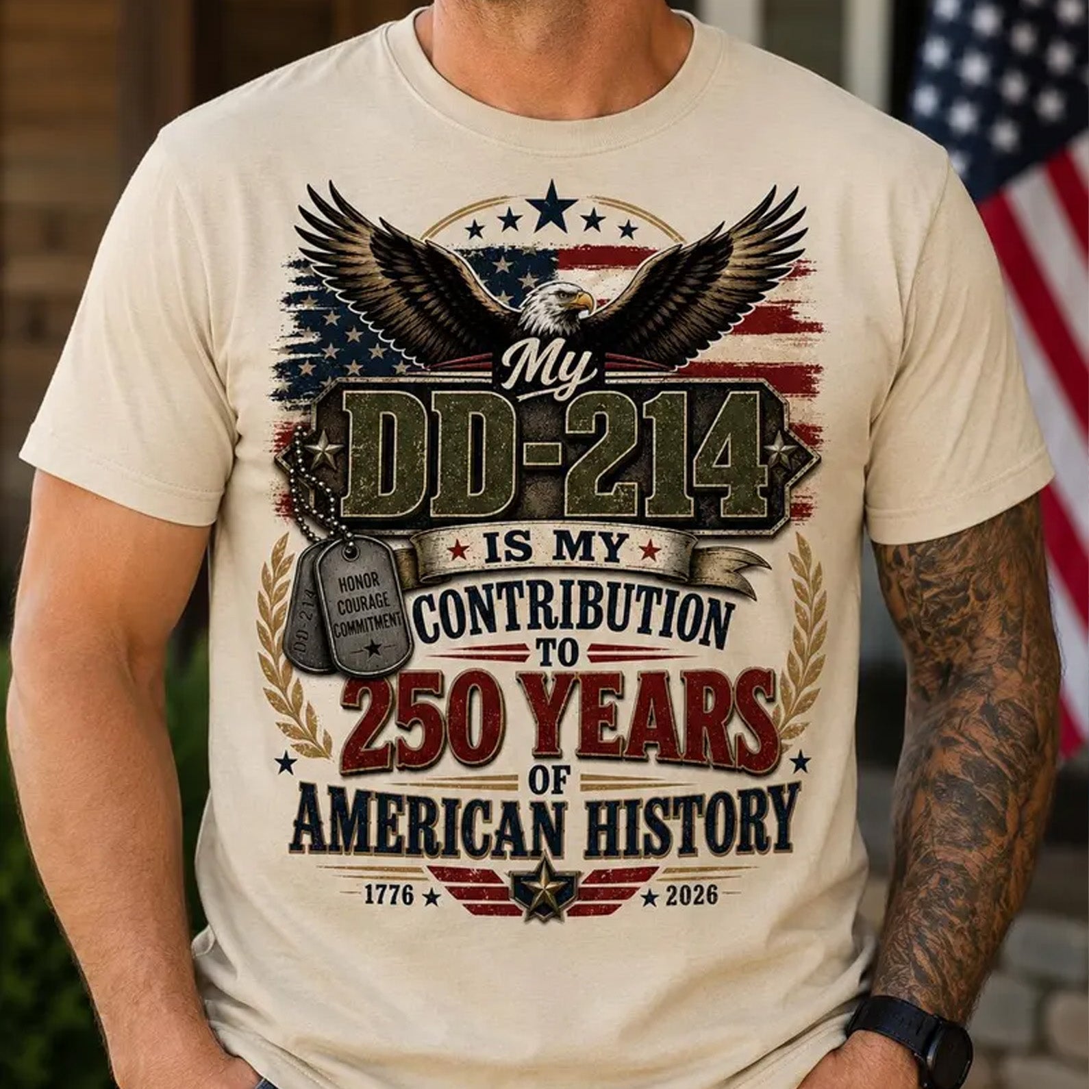 My DD214 Is My Contribution to 250 Years of American History Shirt, Veteran Patriotic Military Tee 685284 WFD - image 2