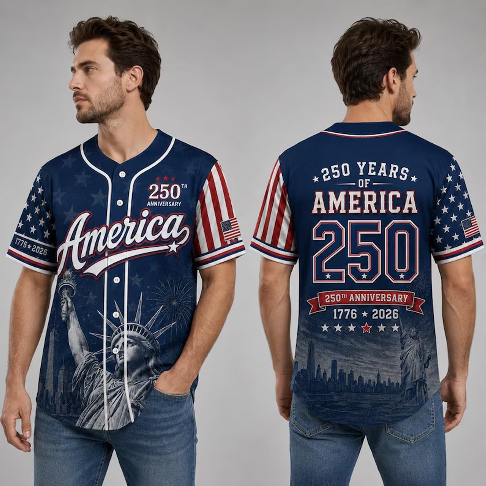 250 Years Of America Statue Of Liberty - Baseball Jersey - Gift For Patriots HN02