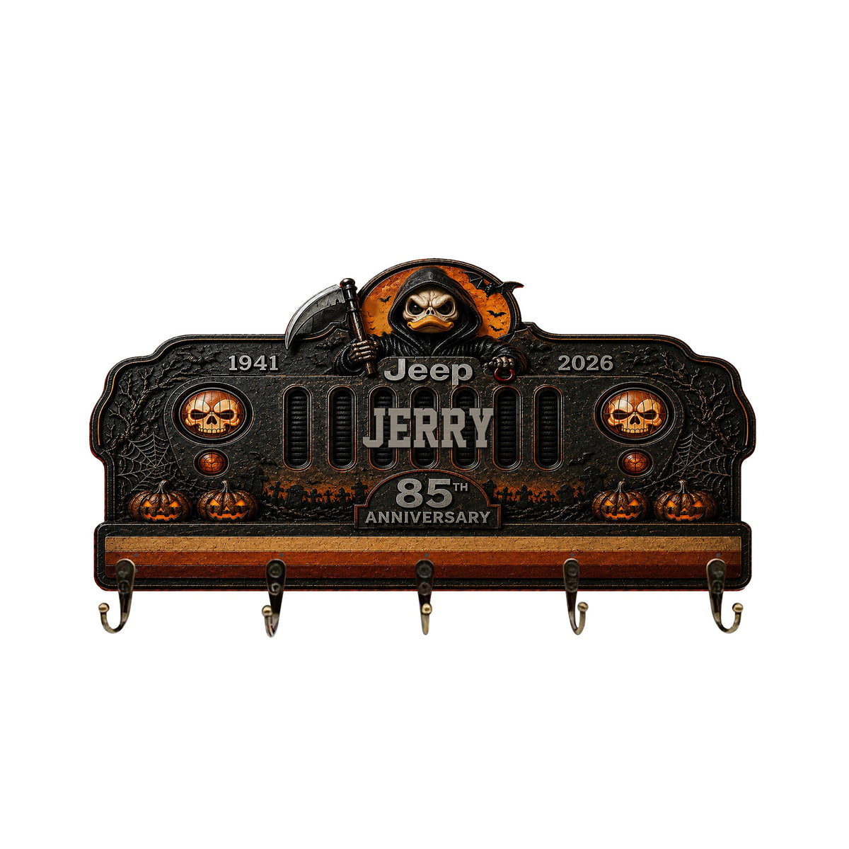 Jeep Grim Reaper Halloween 85th Anniversary Personalized Wooden Key Holder-DN2808261105