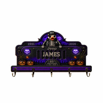 Jeep Skeleton Halloween 85th Anniversary Personalized Wooden Key Holder-DN2808261104