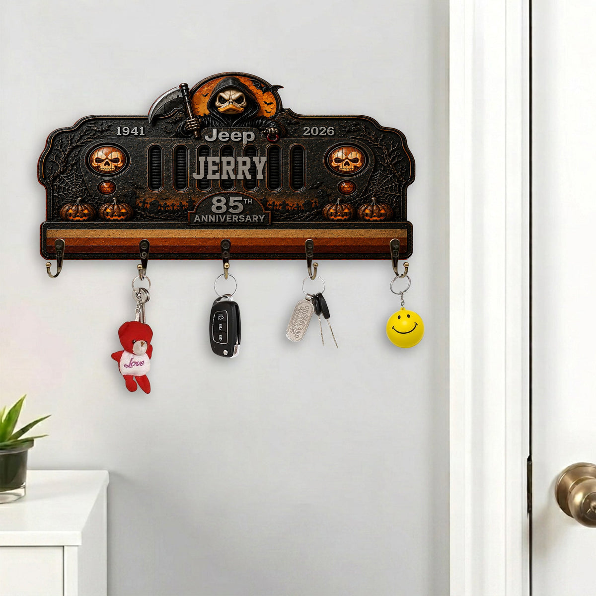 Jeep Grim Reaper Halloween 85th Anniversary Personalized Wooden Key Holder-DN2808261105