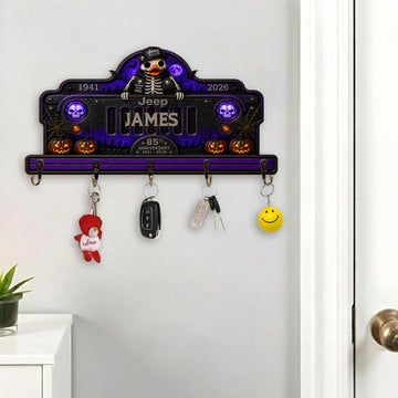 Jeep Skeleton Halloween 85th Anniversary Personalized Wooden Key Holder-DN2808261104