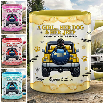 Personalized A Girl Her Dog Her Jeep Coffee Accent Mug DN1408261644