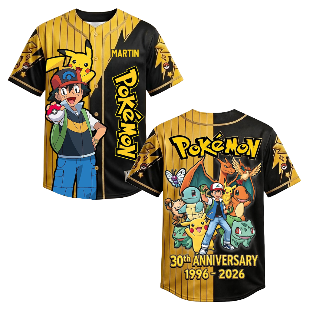 PoMo Celebrate 30 Years Of Catching Them All - Personalized Baseball Jersey For Kids, Adult - Anniversary Gift For Movie Fans HH01
