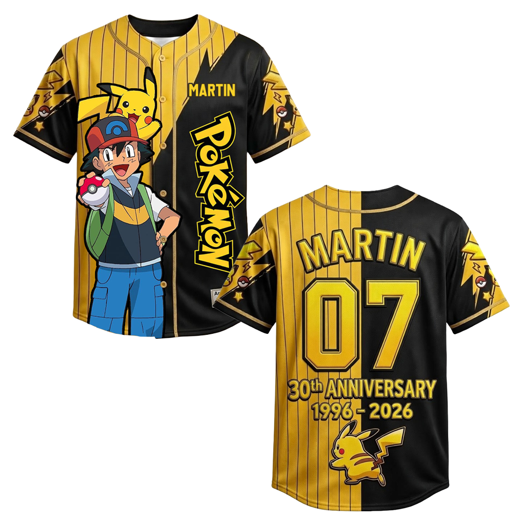 PoMo Celebrate 30 Years Of Catching Them All - Personalized Baseball Jersey For Kids, Adult - Anniversary Gift For Movie Fans HH01
