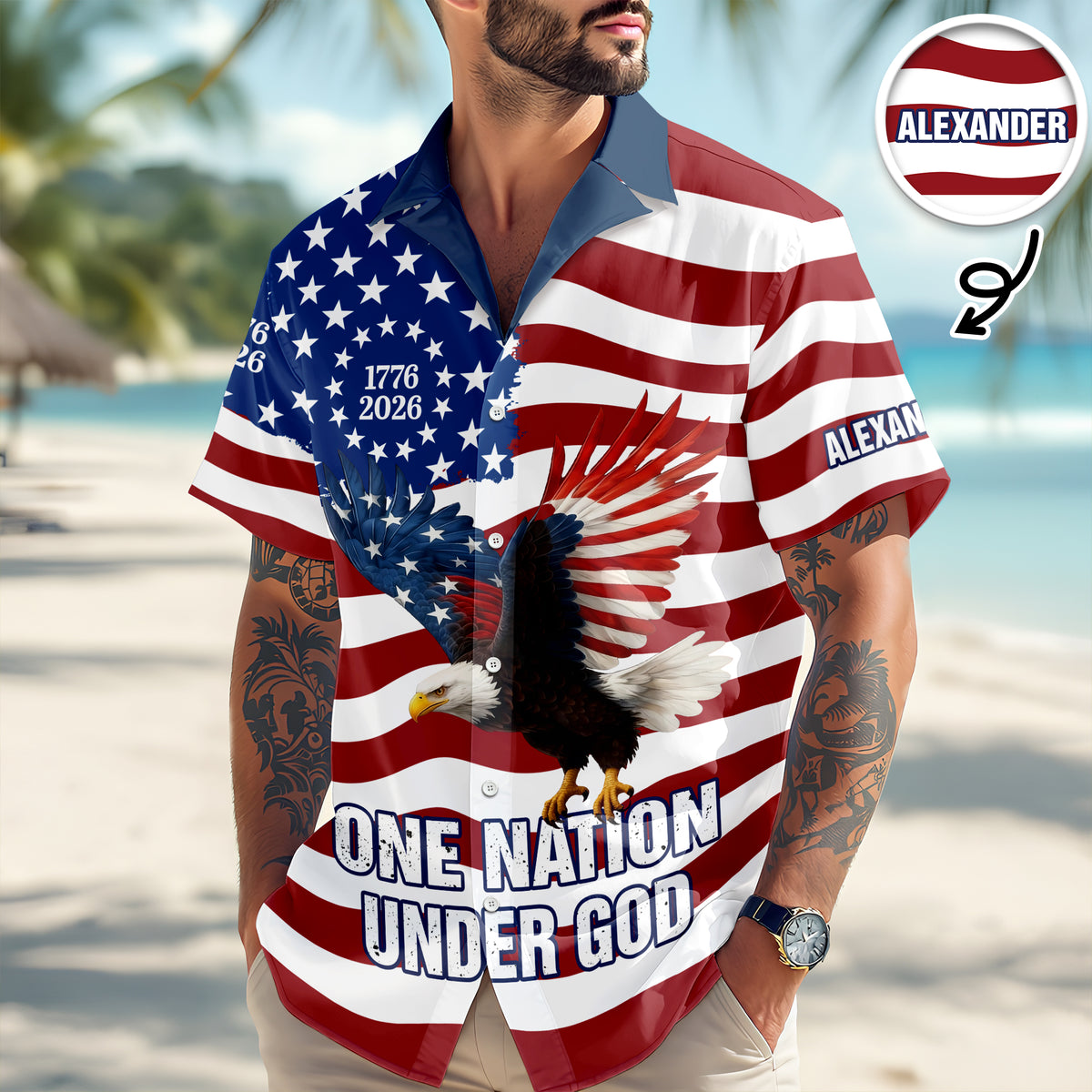 250 Years of Freedom 1776–2026 Eagle Betsy - Personalized Hawaiian Shirt - Gift for Dad, Husband, Grandpa HN02