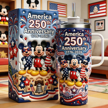 MkMo 250th Anniversary American Mouse - Personalized Tumbler With Handle - Independence Gift For Movie Fans
