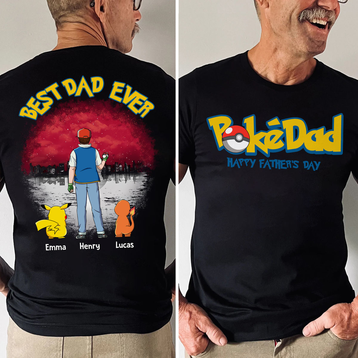 PoMo Best PokéDad Ever - Personalized Shirt 2 Side - Gifts For Dad