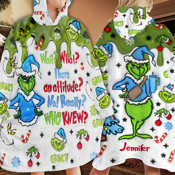 Grch Green Monster - Personalized 3D Inflated Effect Blanket Hoodie - Christmas Gift HH01