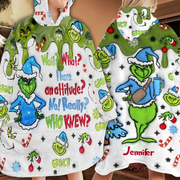 Grch Green Monster - Personalized 3D Inflated Effect Blanket Hoodie - Christmas Gift HH01