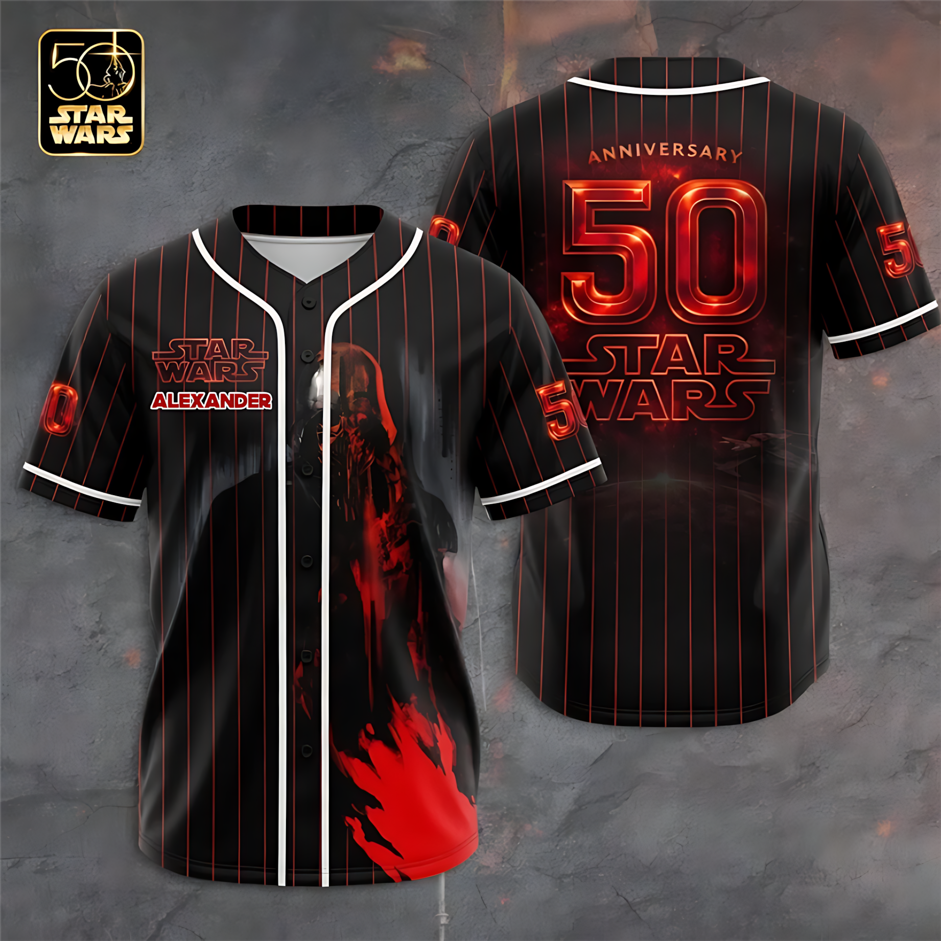 Stwa 50th Anniversary With Red Evil Captian - Personalized Baseball Jersey - Gift For Dad, Movie Fans