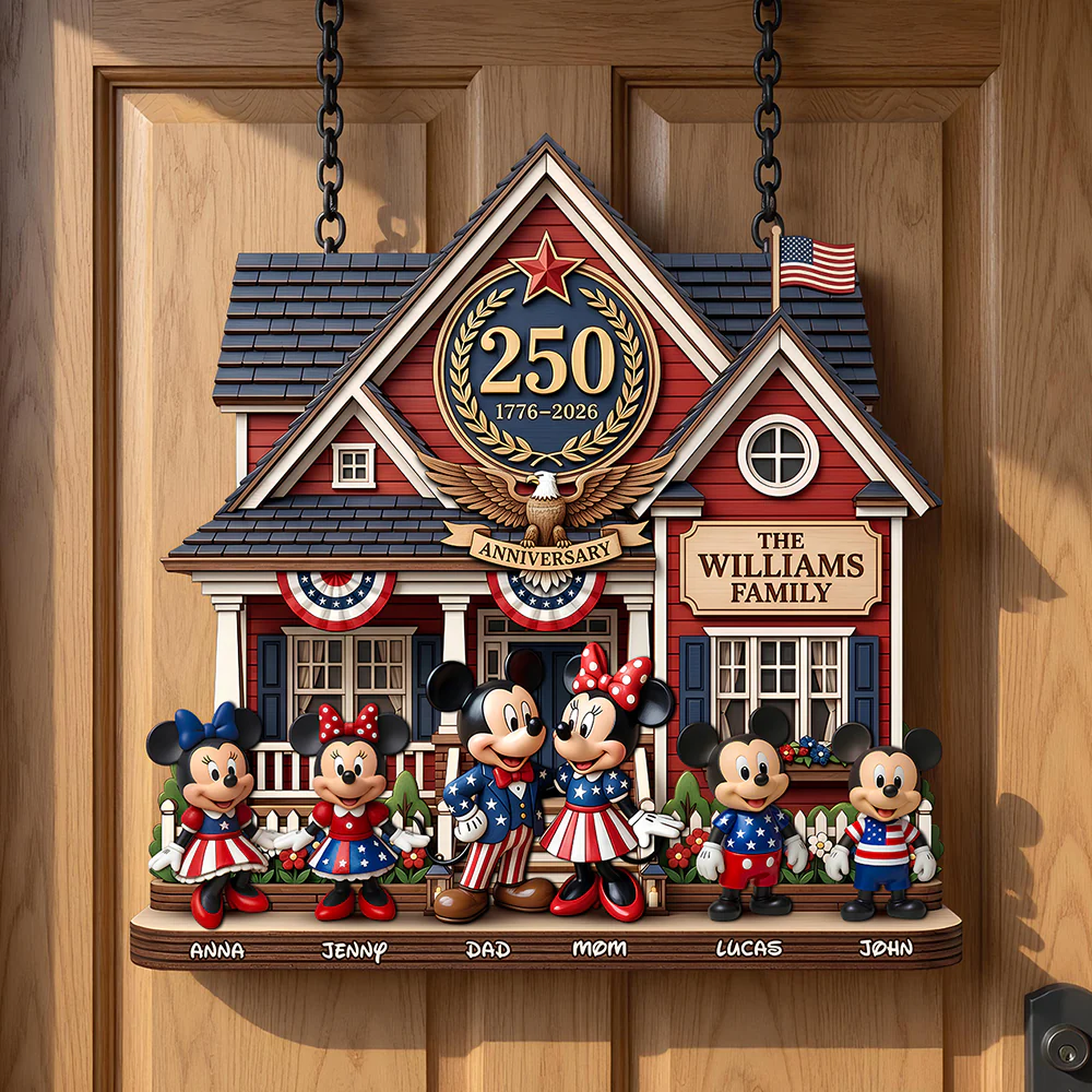 MkMo Magic Mouse Celebrate 250 Years Of America's Freedom - Personalized Custom Shaped Wood Sign - Gift For Family, Patriots BA01