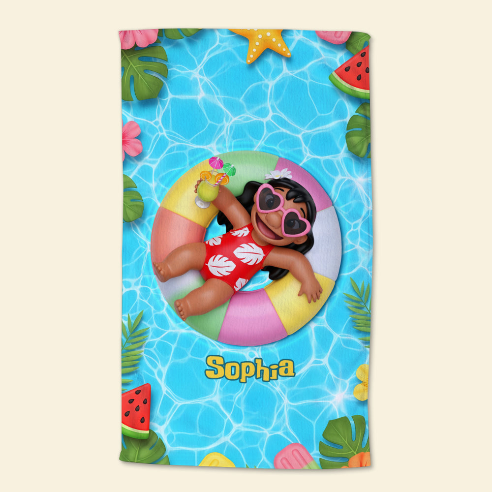 Summer Vacation With Cute Aliens - Personalized Beach Towel - Vacation Gift For Movie Fans - Sti BA01