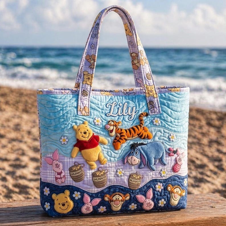 Honey Bear And Friends Play On The Beach - Personalized Quilted Tote Bag - Gift For Movie Fans - DSNY
