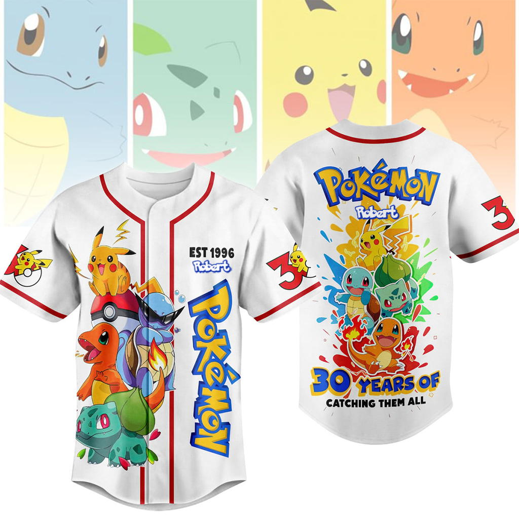 PoMo 30 Years Of Catching Them All - Personalized Baseball Jersey - Gift For Movie Fans BA01