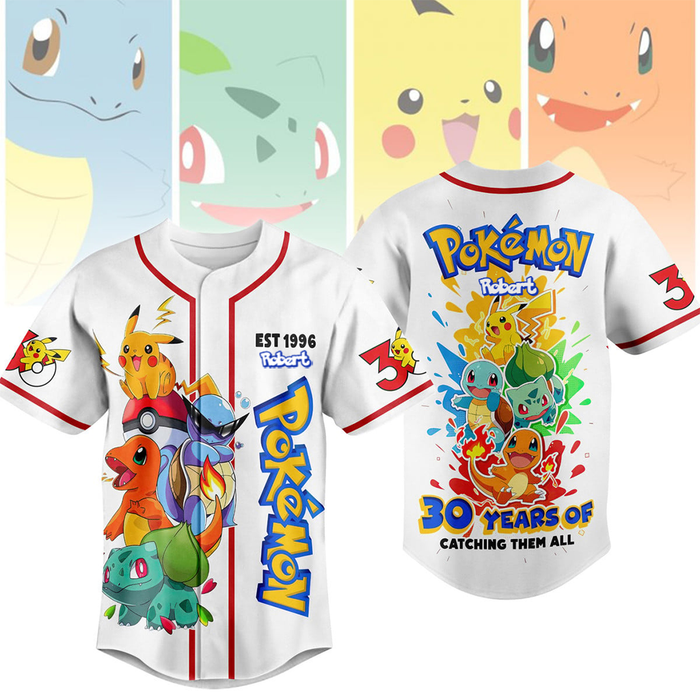 PoMo 30 Years Of Catching Them All - Personalized Baseball Jersey - Gift For Movie Fans BA01