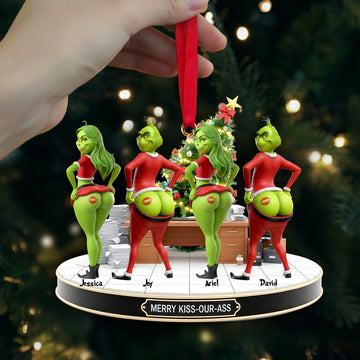 Grch Green Monster Merry Kiss-Our-Ass - Personalized Acrylic Ornament - Christmas Gift For Coworkers HH01