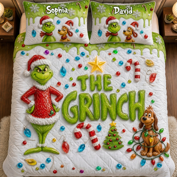 Grch Green Monster Merry Grinchmas Custom Name Christmas Gift For Fan Movies - Personalized Quilted Bedding Set HH01