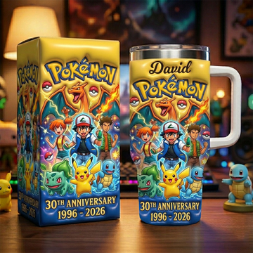 PoMo 30th Anniversary Power Monster With Their Boss - Personalized Tumbler With Handle - Gift For Movie Fans
