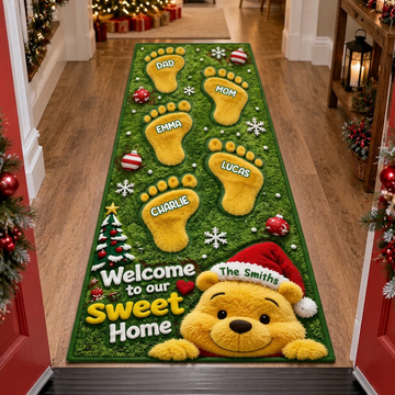 Honey Bear Welcome To Our Sweet Home Custom Name Christmas Gift For Family - Personalized Tufted Rug HH01
