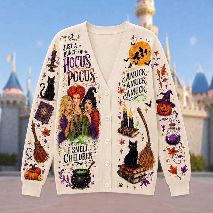 Women's Spooky Witch Trio Halloween Fall Party Outfit - Personalized Cardigan-Witch Sisters-DN0909261501