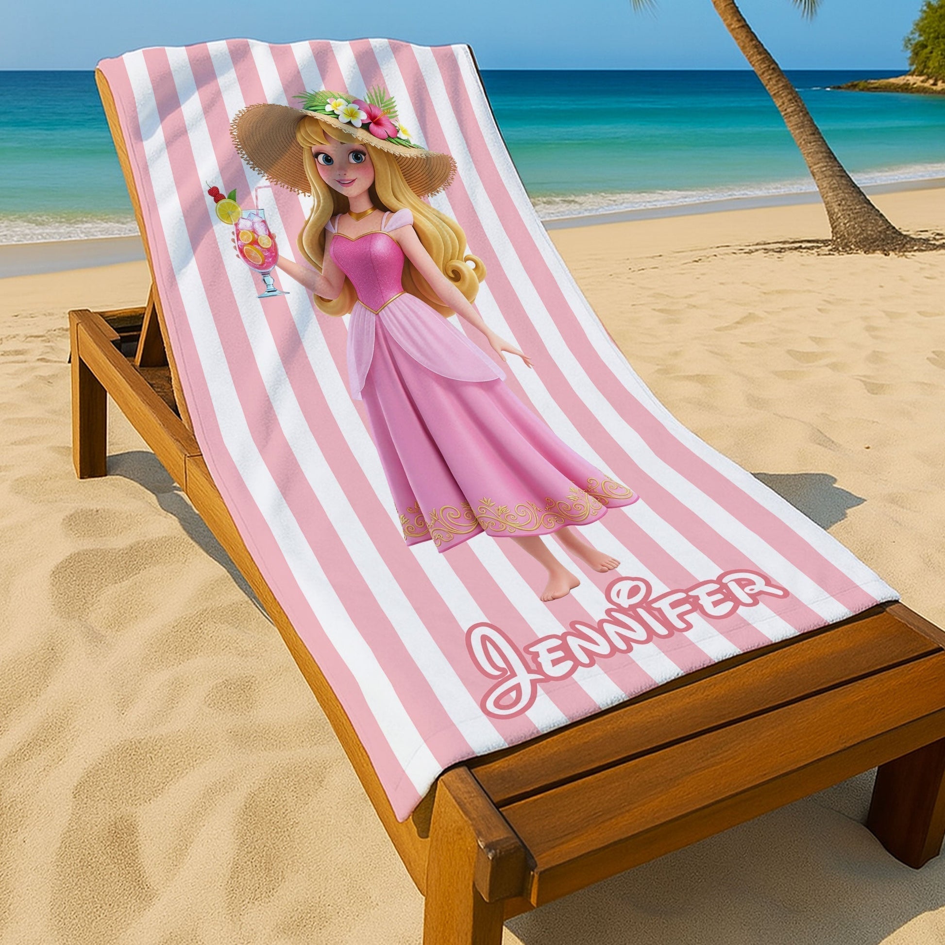 Summer Time With Beautiful Princess - Personalized Beach Towel - Vacation Gift For Movie Fans - DSNY BA01
