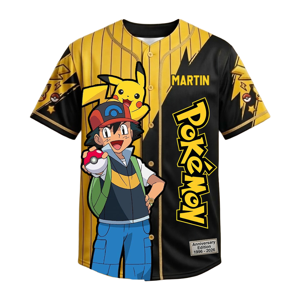 PoMo Celebrate 30 Years Of Catching Them All - Personalized Baseball Jersey For Kids, Adult - Anniversary Gift For Movie Fans HH01