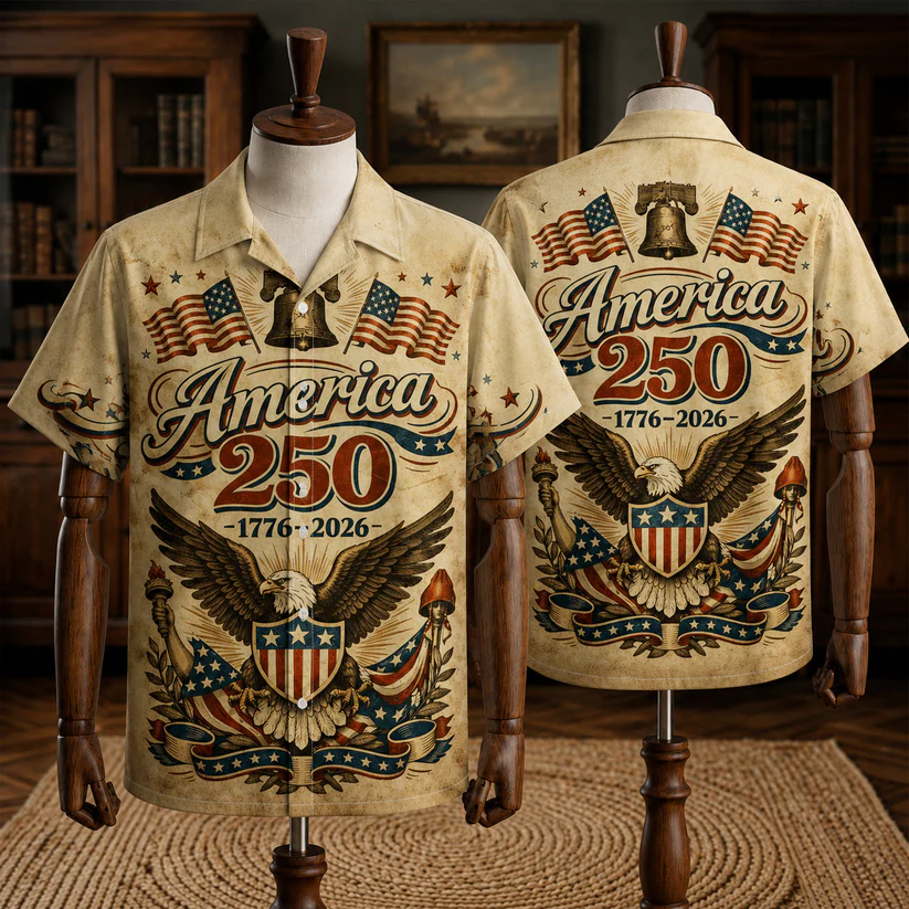 America 250 Years 1776 2026 Liberty Bell Eagle Vintage Patriotic - Hawaiian Shirt - Gift For Dad