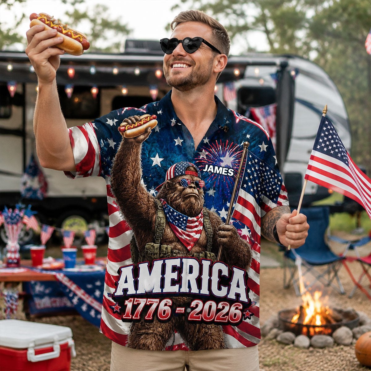 Bigfoot Celebrate 4th Of July - Personalized Hawaiin Shirt - Gift For Patriots