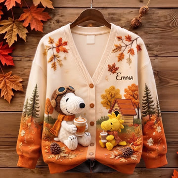P-nust Fall Vibes Custom Name Gift For Her - Personalized Knitted Cardigan -TN2209261815