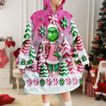 Grch Green Monster Pink - Personalized 3D Inflated Effect Blanket Hoodie - Christmas Gift HH01