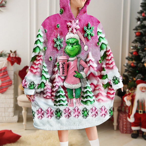 Grch Green Monster Pink - Personalized 3D Inflated Effect Blanket Hoodie - Christmas Gift HH01