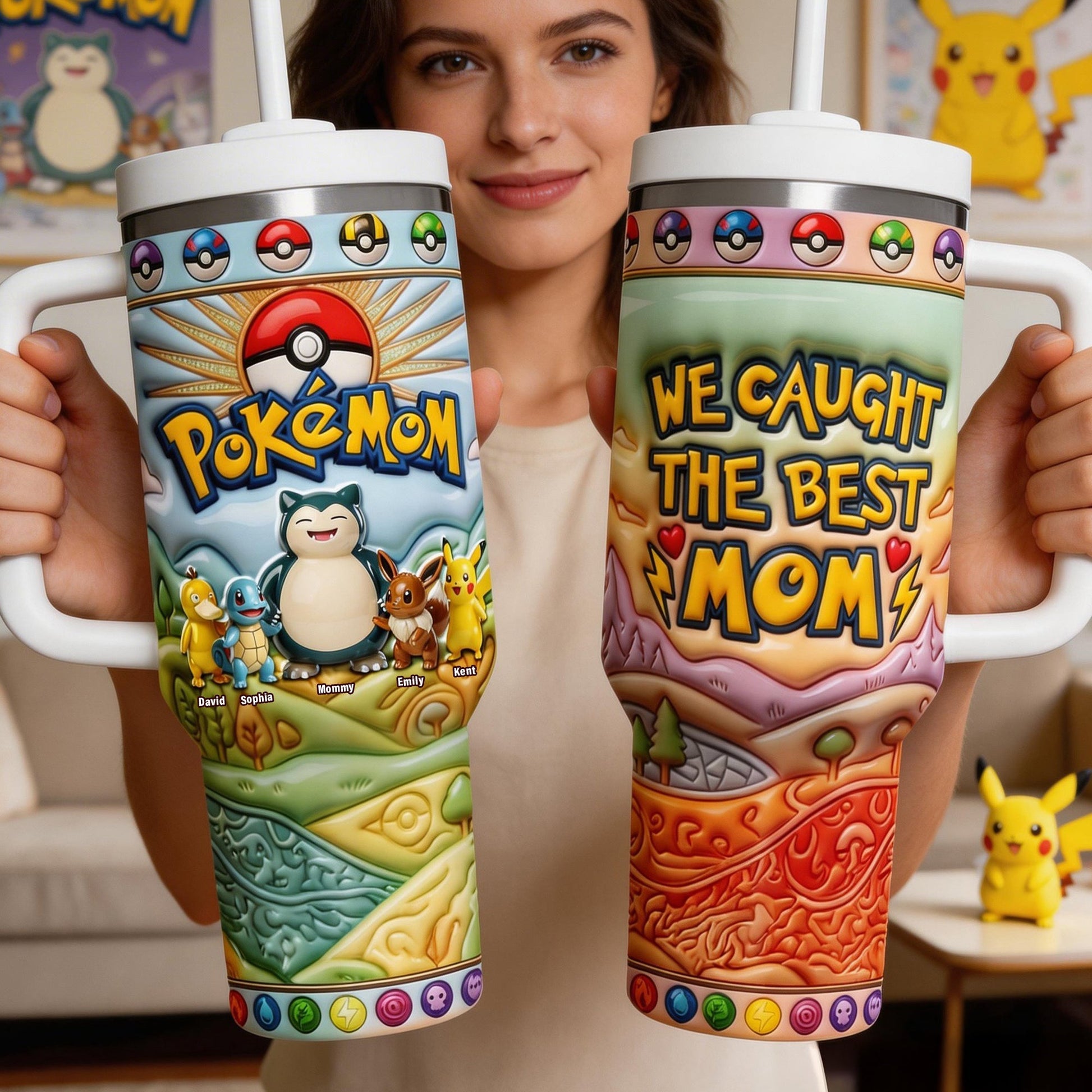 PoMo We Caught The Best Mom - Personalized Tumbler With Handle - Gift For Mom, Movie Fans